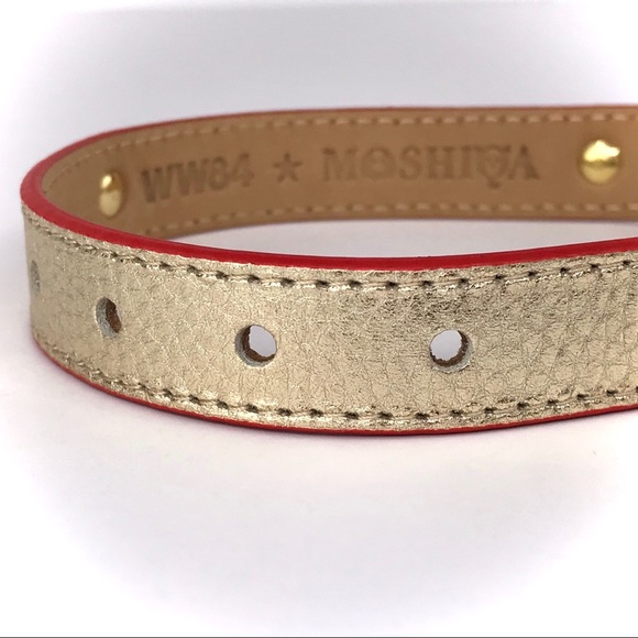 MOSHIQA Gold Leather Dog Collar Wonder Woman WW84 Size M Luxury Metallic Fancy - Picture 10 of 16